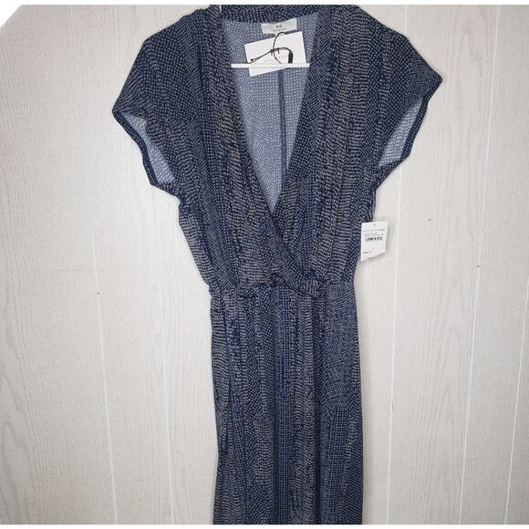 NWT H by Halston blue surplice short sleeve dress in abstract python sz small - Picture 4 of 10